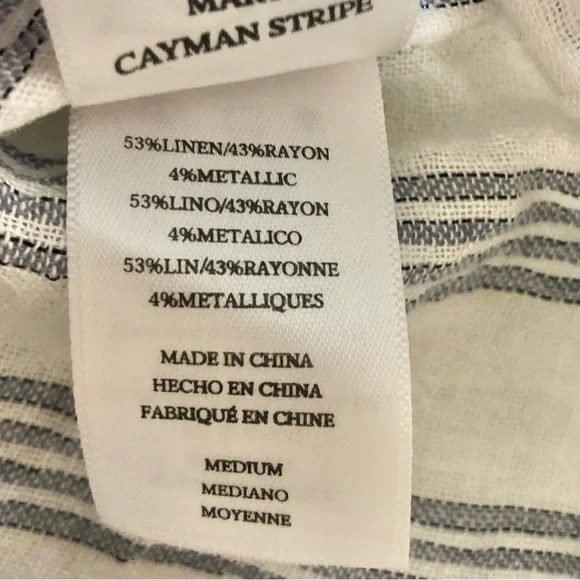 Rails Marti Cayman White/Blue Stripe Long Peasant Sleeve Linen Button Front Top - Picture 10 of 11